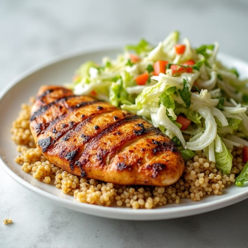 Grilled Chicken Breast with Crunchy Cabbage Slaw and Quinoa