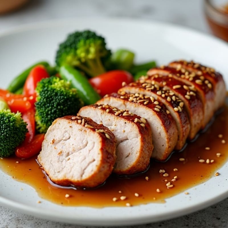 Five-Spice Glazed Pork Tenderloin with Ginger-Sesame Vegetables