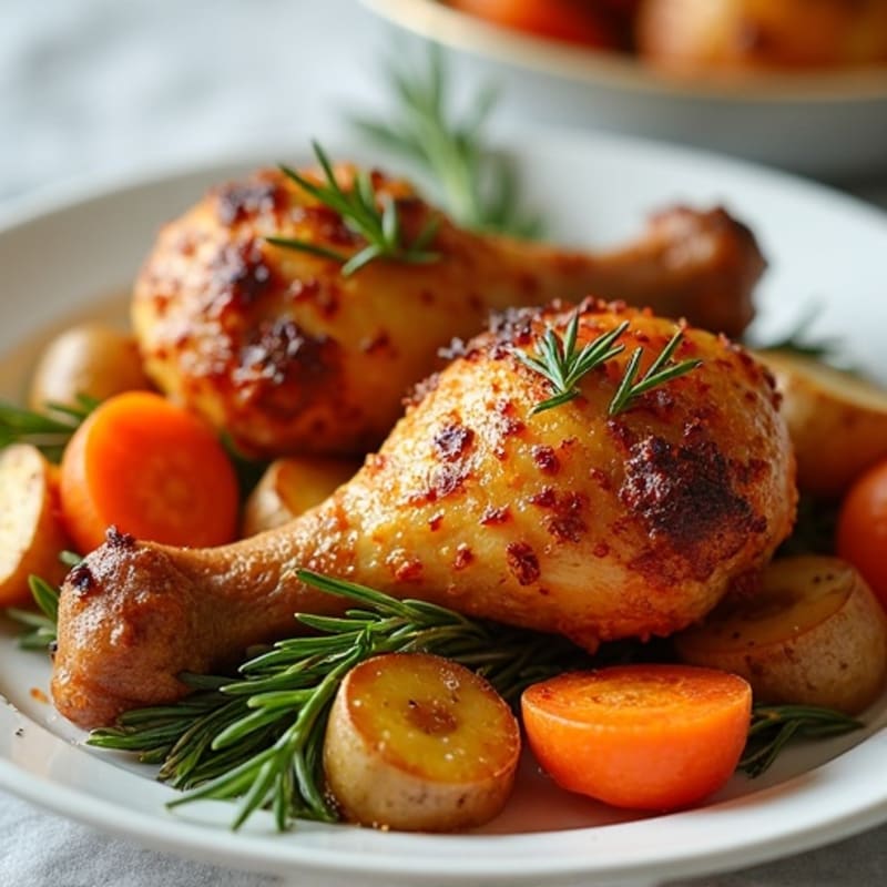Crispy Garlic Herb Roasted Chicken Drumsticks with Roasted Root Vegetables