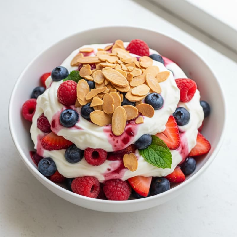 Greek Yogurt Protein Parfait with Mixed Berries and Almonds
