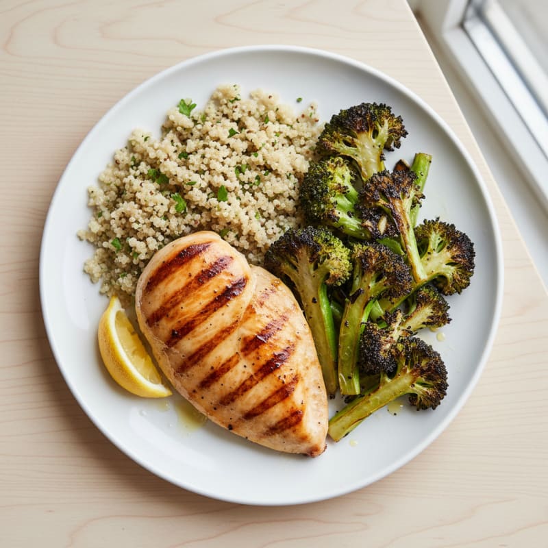 Grilled Chicken Breast with Quinoa and Roasted Broccoli
