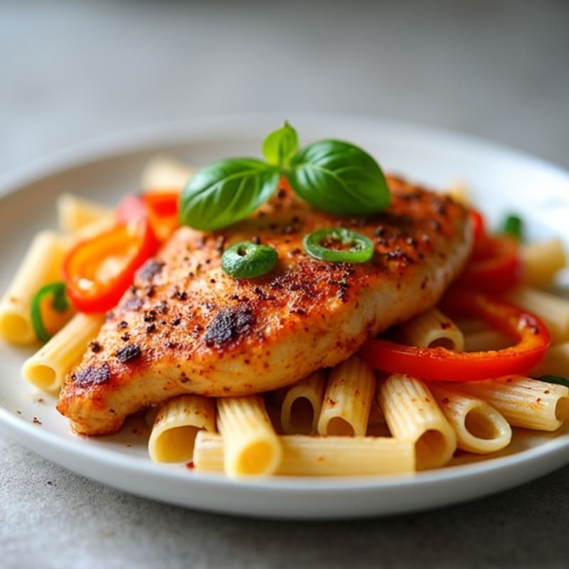 Spicy Paprika Chicken with Whole Wheat Pasta and Bell Peppers
