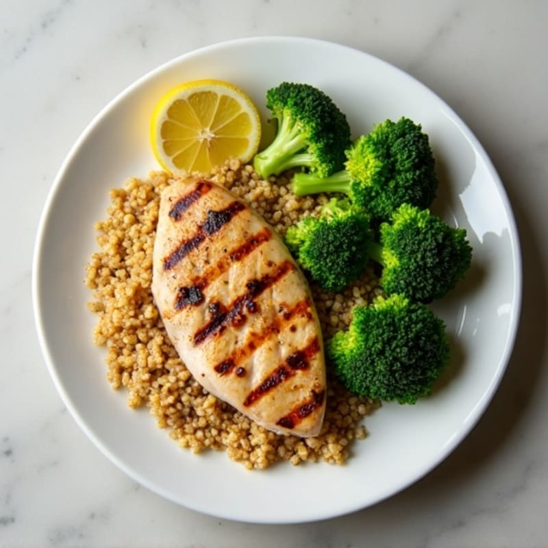 Grilled Chicken Breast with Quinoa and Steamed Broccoli