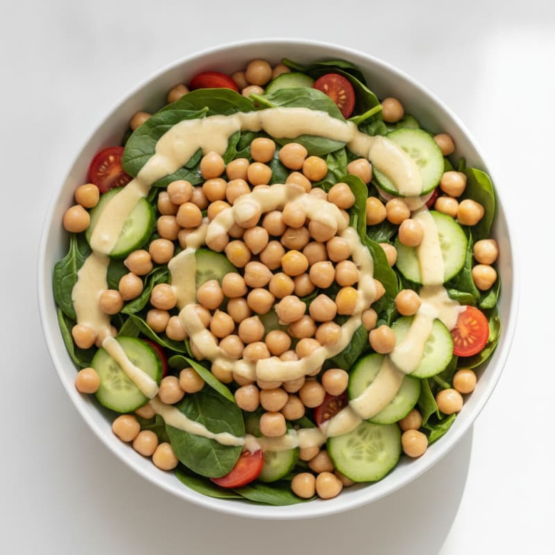 Chickpea Spinach Salad with Lemon-Tahini Dressing