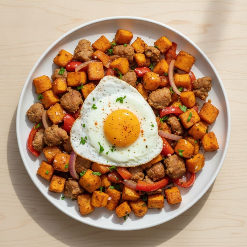 Roasted Sweet Potato and Chicken Sausage Hash