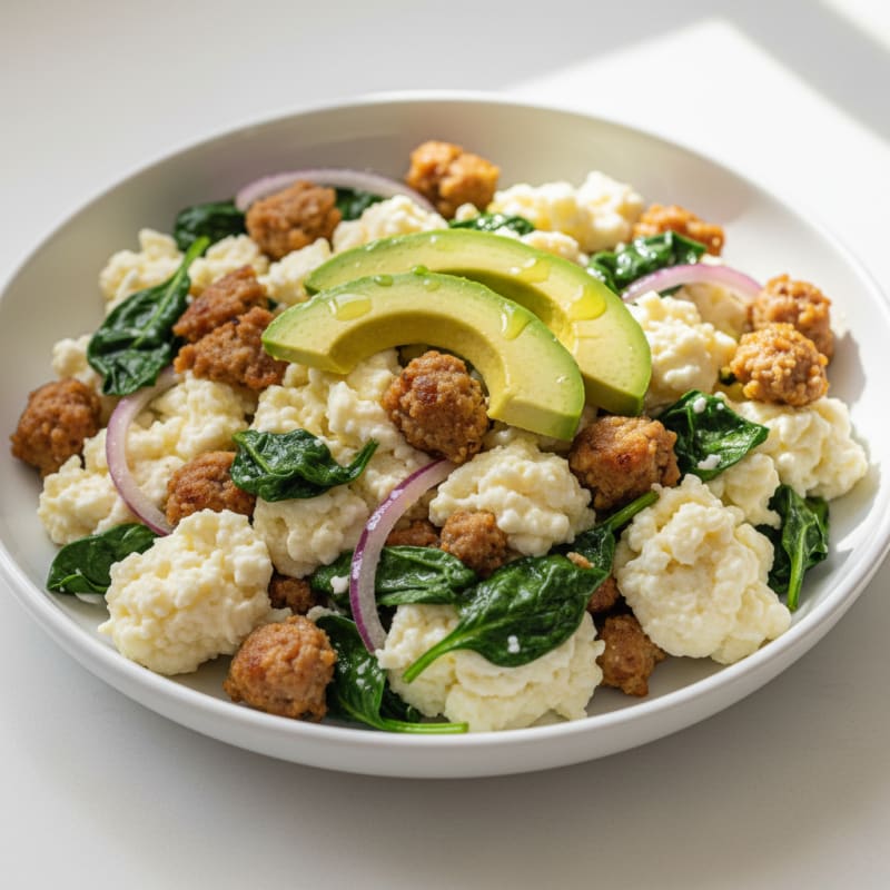 Egg White and Spinach Scramble with Turkey Sausage