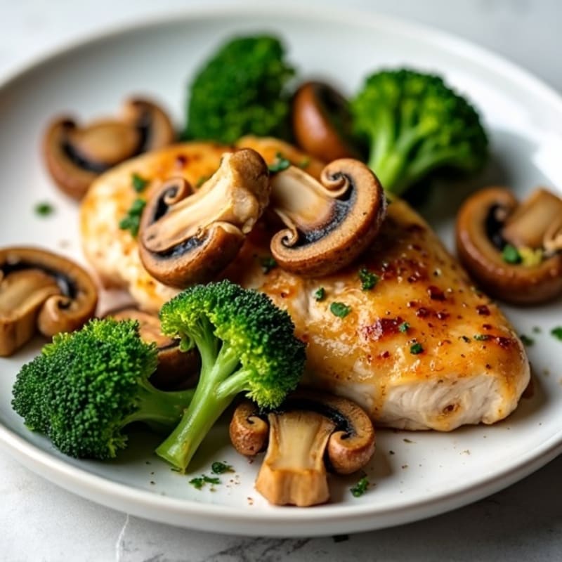 Roasted Garlic Butter Mushrooms with Lean Chicken and Tender Broccoli