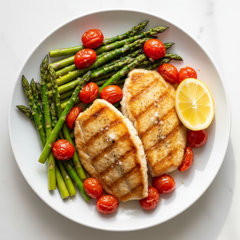 Seared Tilapia with Roasted Asparagus and Tomato