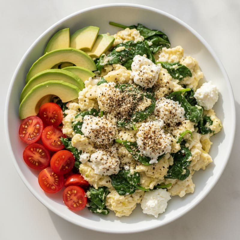 Egg White and Spinach Scramble with Cottage Cheese