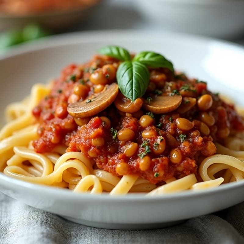 Rich Lentil and Mushroom Bolognese with Whole Wheat Pasta