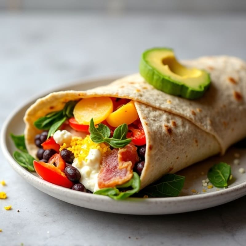 Crispy Turkey Bacon and Egg White Breakfast Burrito with Black Beans