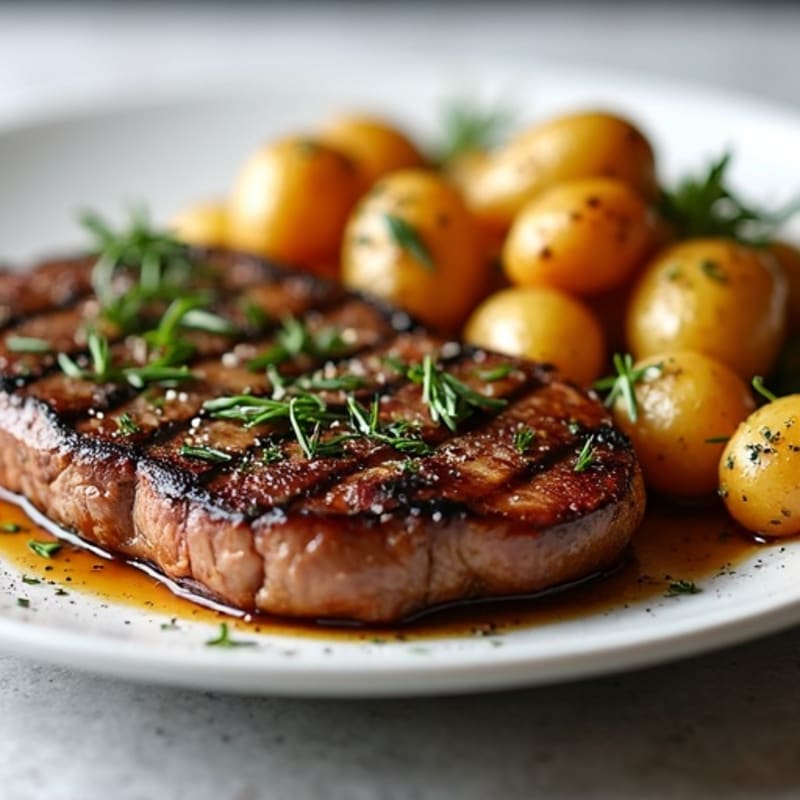 Garlic-Herb Seared Steak with Roasted Rosemary Potatoes
