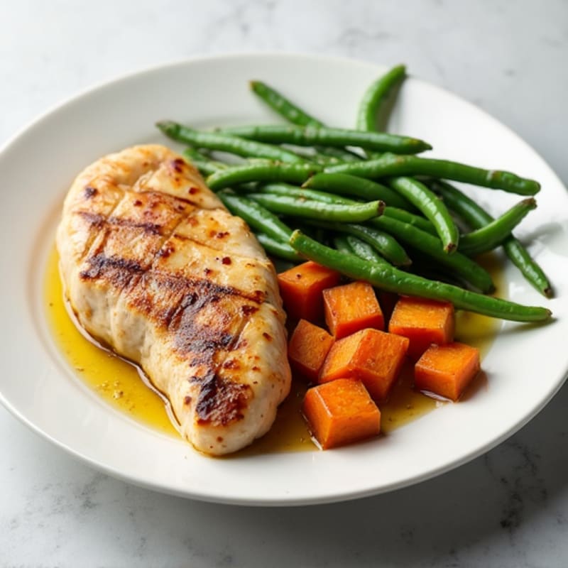 Seared Chicken Breast with Roasted Sweet Potato and Green Beans