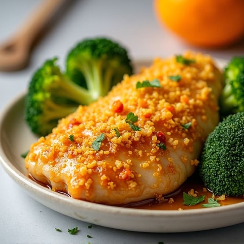 Crispy Baked Orange Glazed Chicken with Roasted Broccoli