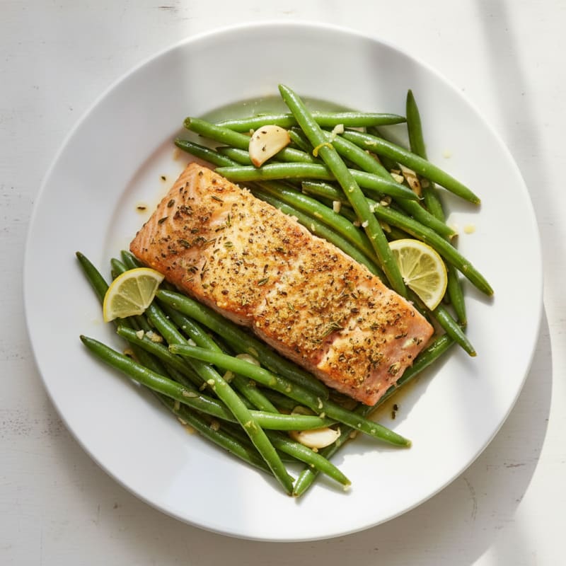 Herb-Roasted Salmon with Lemon Garlic Green Beans