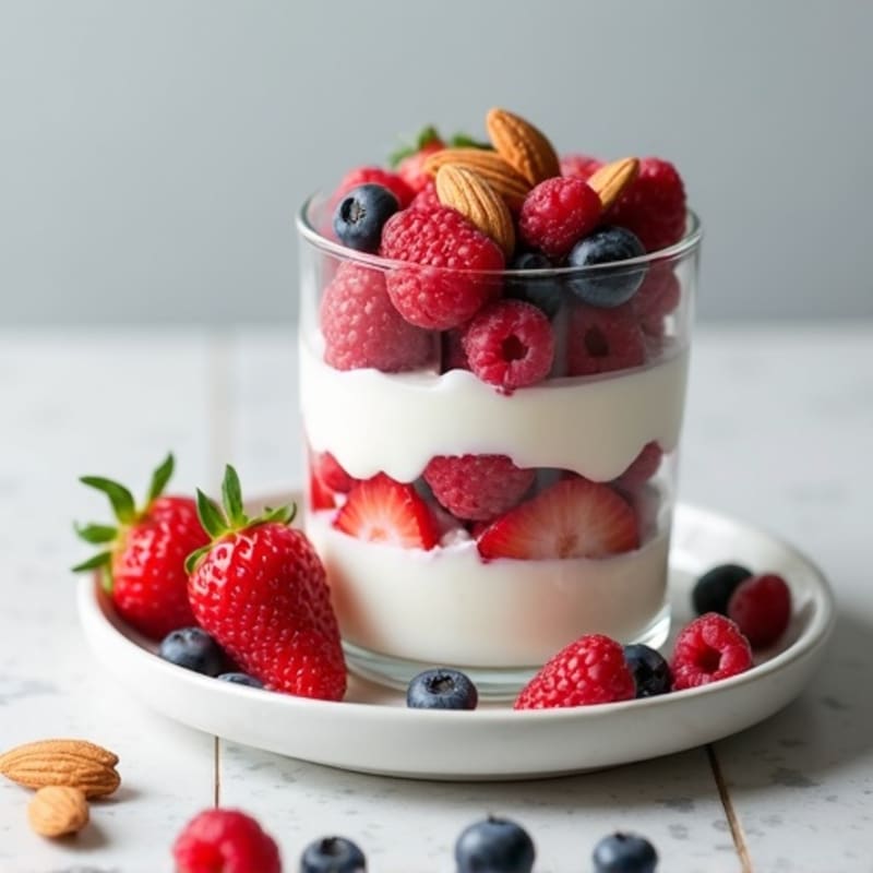 Greek Yogurt Protein Parfait with Mixed Berries and Almonds