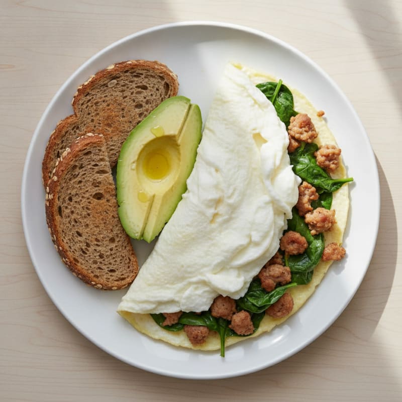 Egg White Omelet with Turkey Sausage and Spinach