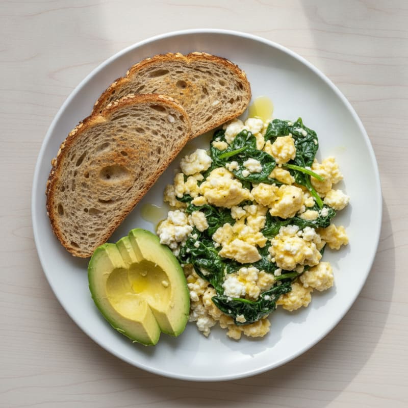 Scrambled Eggs with Cottage Cheese and Spinach