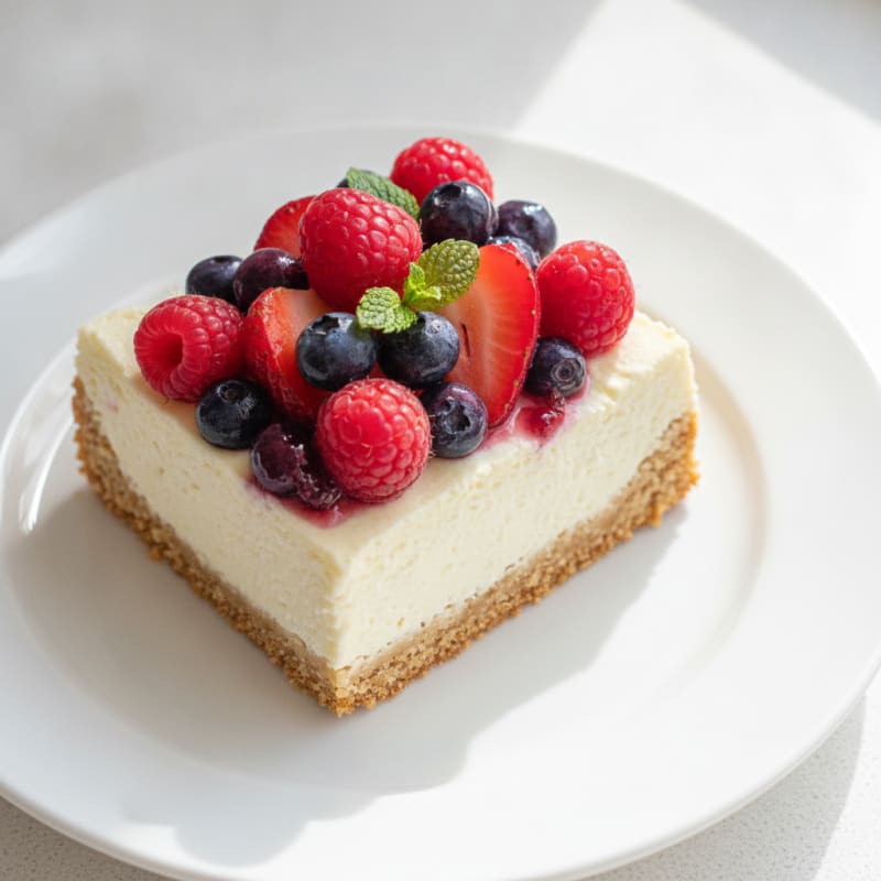 Silky Greek Yogurt Protein Cheesecake with Fresh Berries