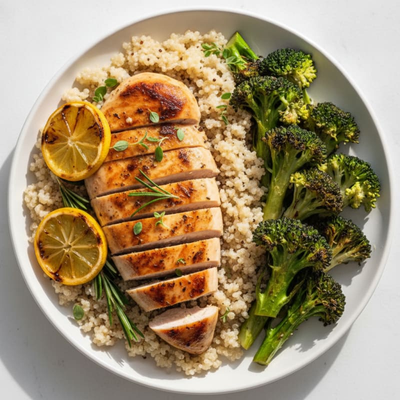 Grilled Chicken Breast with Quinoa and Roasted Broccoli