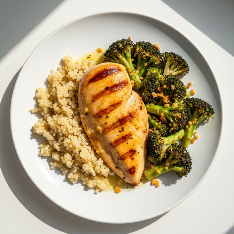 Grilled Chicken Breast with Roasted Broccoli and Quinoa