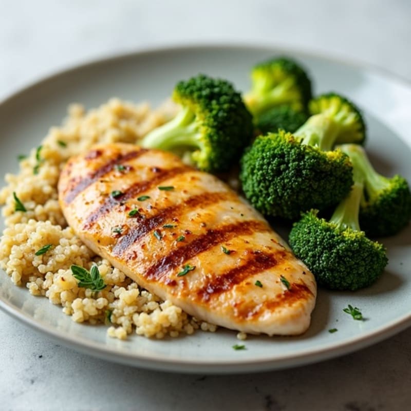 Grilled Chicken Breast with Quinoa and Roasted Broccoli