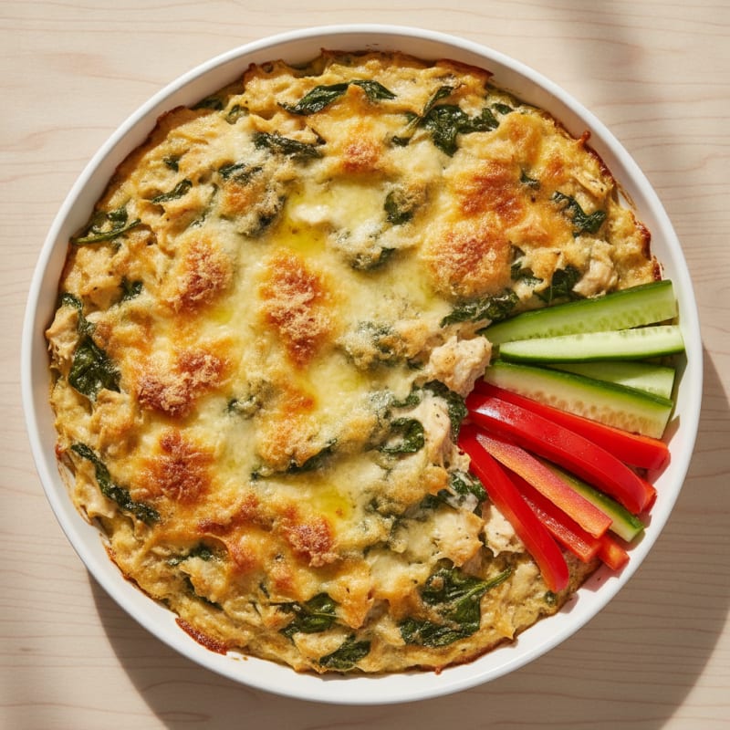 Protein-Packed Baked Spinach Artichoke Dip