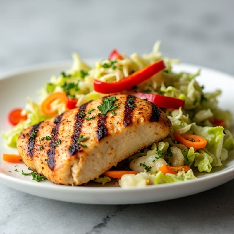 Grilled Chicken Breast with Crunchy Cabbage Slaw