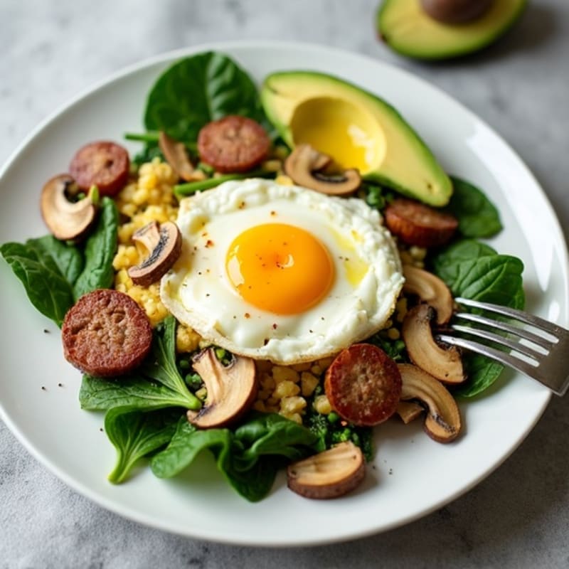 Egg White and Turkey Sausage Scramble with Spinach and Mushrooms