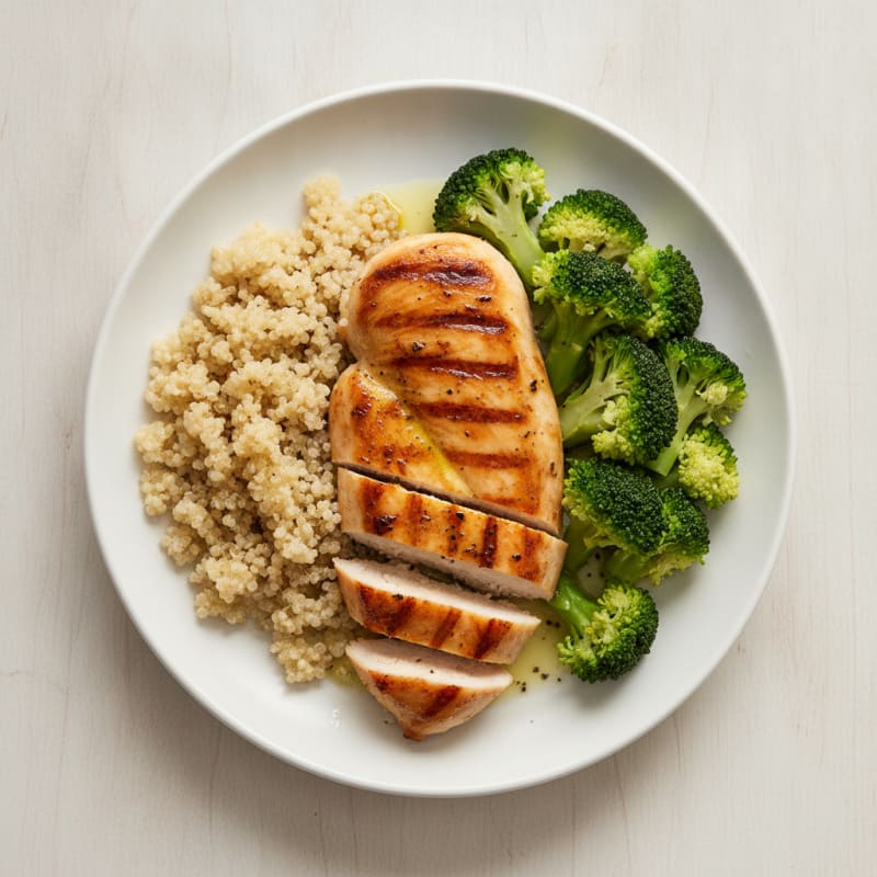 Grilled Chicken Breast with Steamed Broccoli and Quinoa