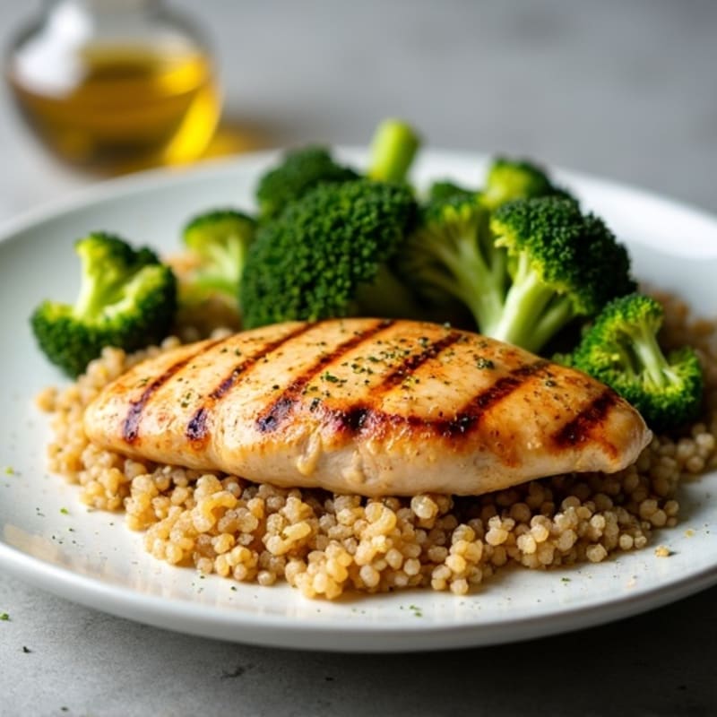 Grilled Chicken Breast with Roasted Broccoli and Quinoa