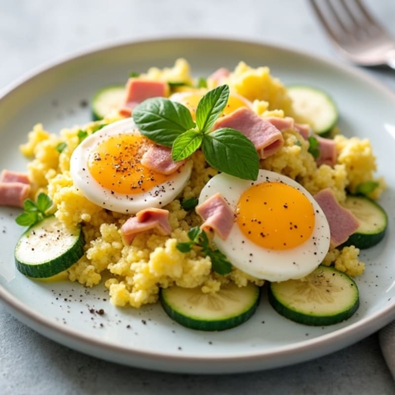 Creamy Egg and Zucchini Scramble with Turkey Ham
