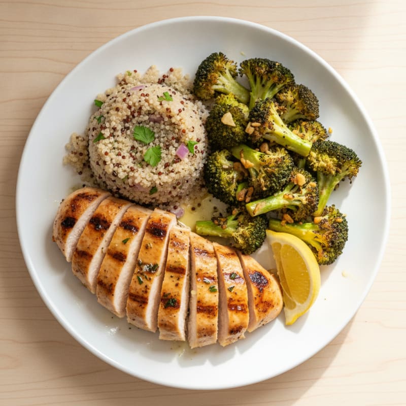 Grilled Chicken Breast with Quinoa and Roasted Broccoli