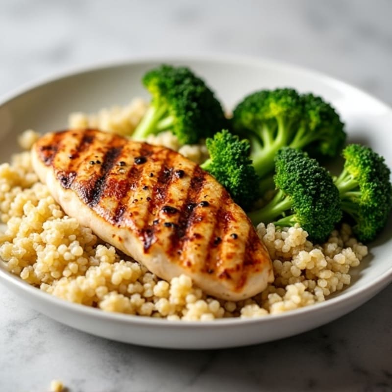 Grilled Chicken Breast with Quinoa and Steamed Broccoli
