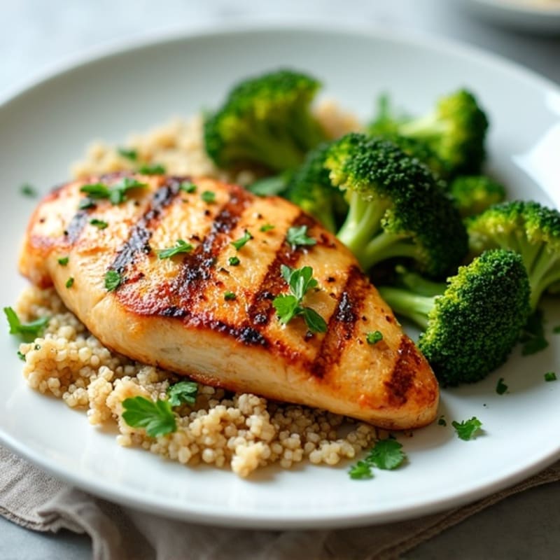 Grilled Chicken Breast with Roasted Broccoli and Quinoa
