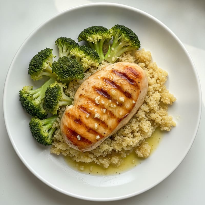 Grilled Chicken Breast with Quinoa and Steamed Broccoli