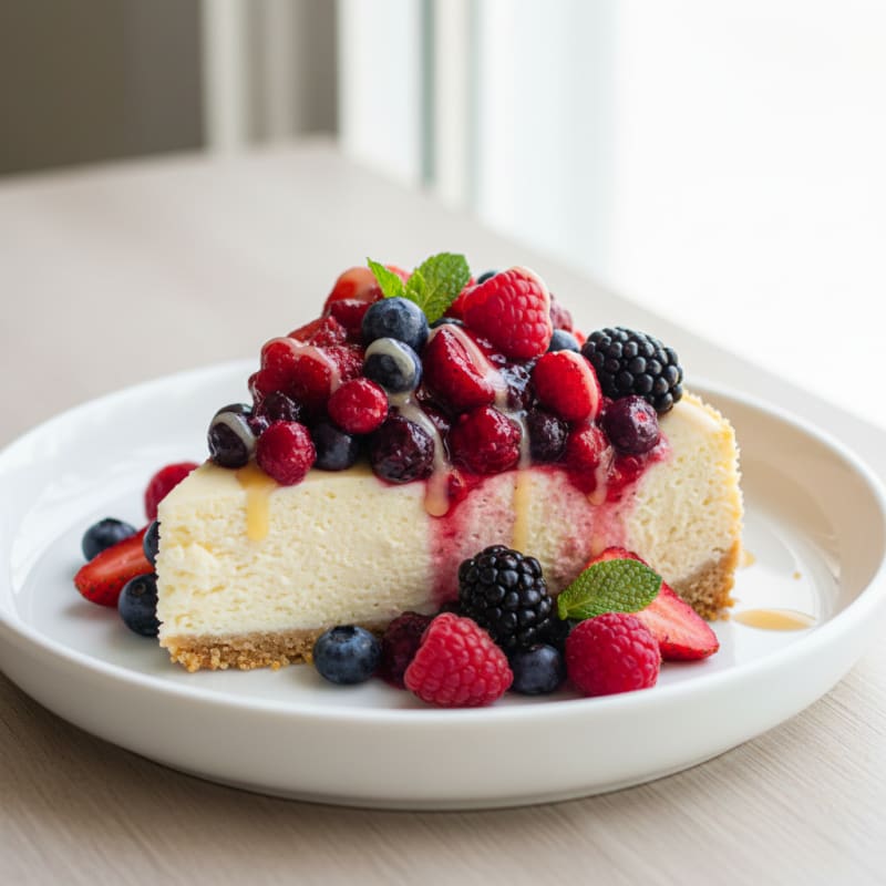 Greek Yogurt Protein Cheesecake with Mixed Berries