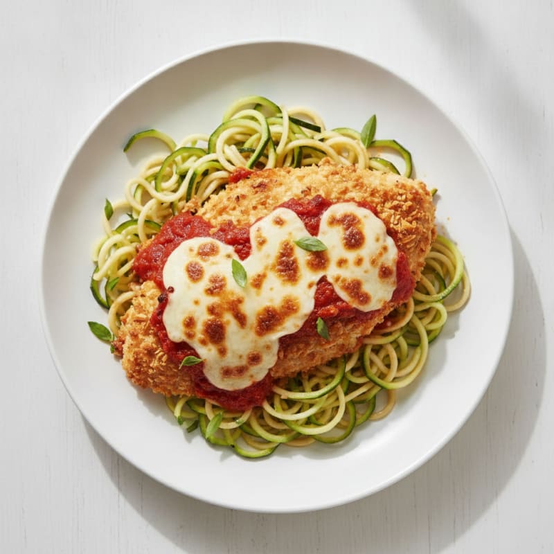 Crispy Chicken Parmesan with Zucchini Noodles