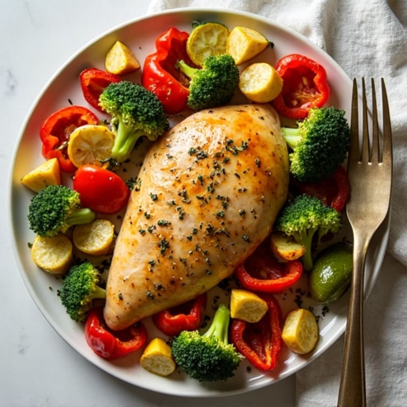 Sheet Pan Lemon Herb Roasted Chicken and Crispy Vegetables