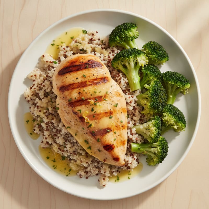 Grilled Chicken Breast with Quinoa and Steamed Broccoli