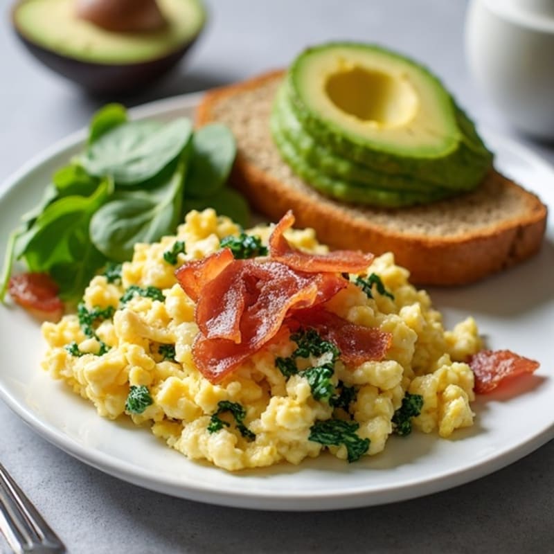 Cottage Cheese Scramble with Spinach and Turkey Bacon