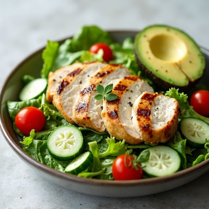 Grilled Chicken and Fresh Greens Salad with Creamy Herb Dressing