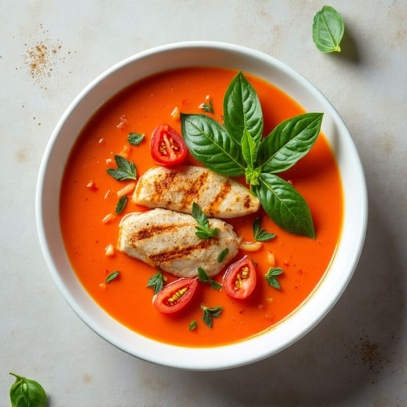 Creamy Fresh Tomato Basil Soup with Grilled Chicken