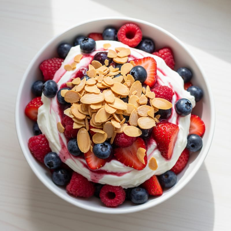 Greek Yogurt Protein Parfait with Mixed Berries and Almonds