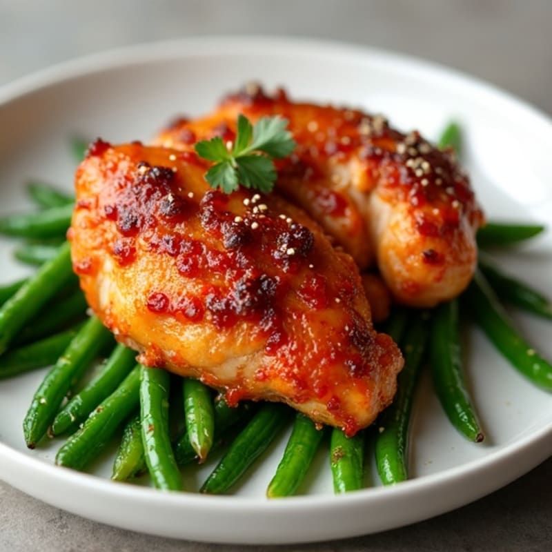 Gochujang-Glazed Crispy Chicken Thighs with Roasted Green Beans