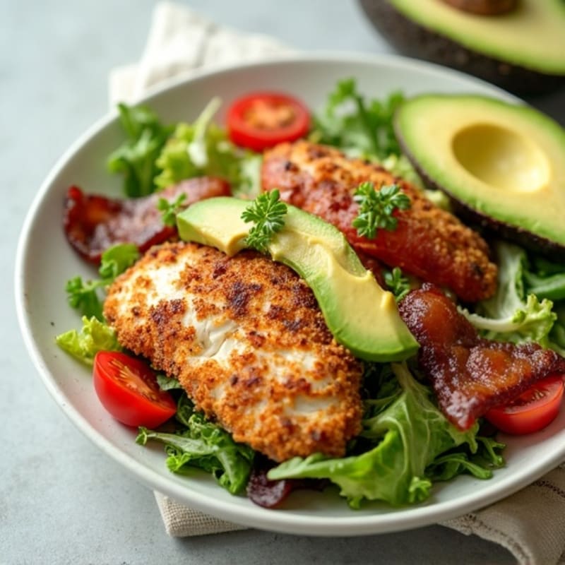 Crispy Chicken BLT Salad with Creamy Avocado Dressing