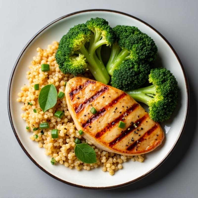 Grilled Chicken Breast with Quinoa and Roasted Broccoli