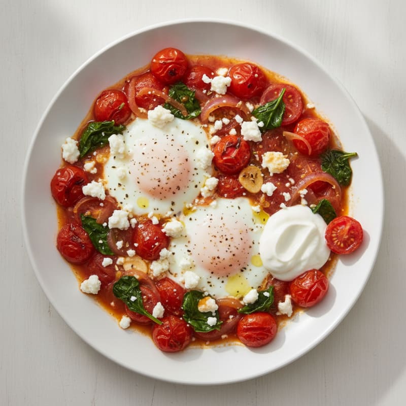 Baked Eggs with Roasted Tomatoes and Feta