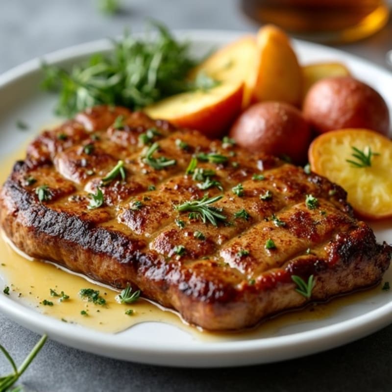 Pan-Seared Garlic Butter Steak with Crispy Roasted Potatoes