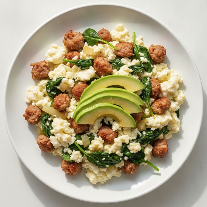 Egg White and Spinach Scramble with Turkey Sausage